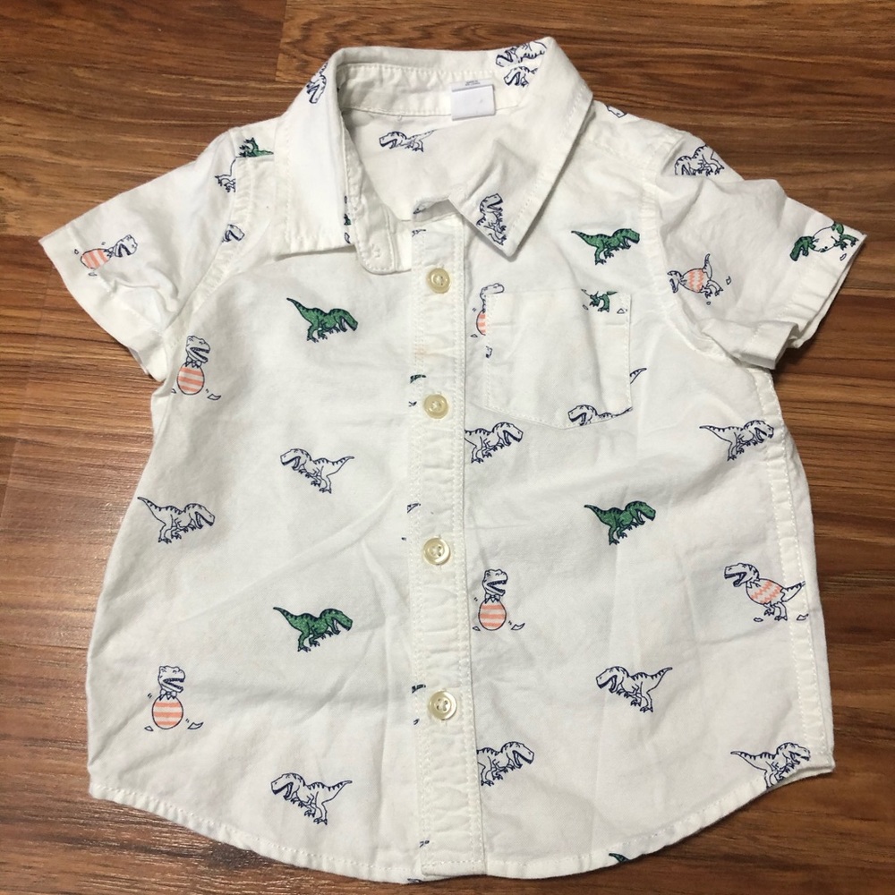 Boy 18-24m white dinosaur button down short sleeve
